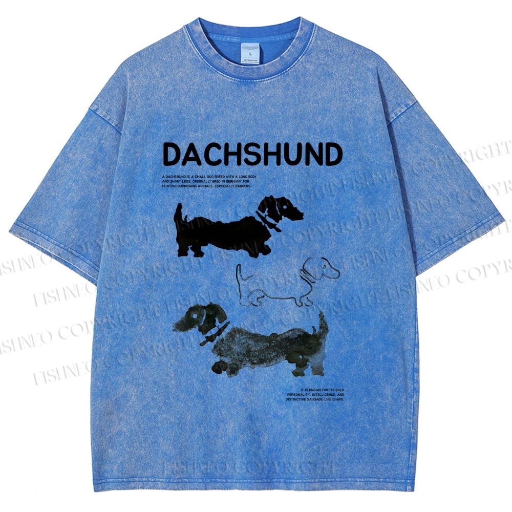 Unisex Dachshund Printed Washed Tee