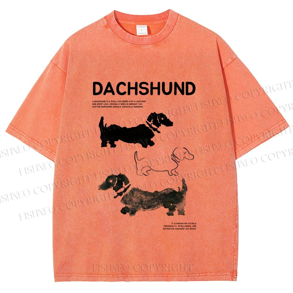 Unisex Dachshund Printed Washed Tee