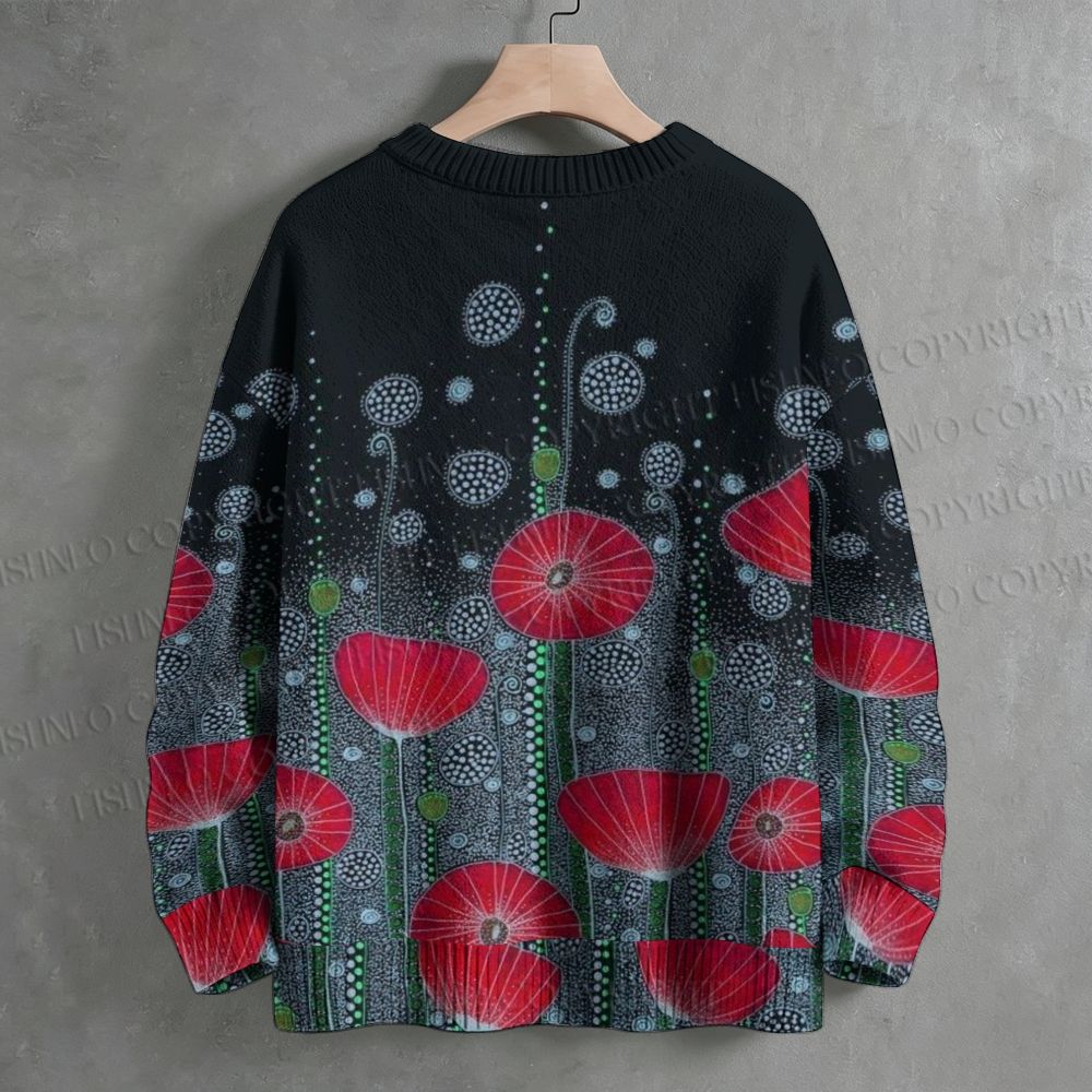 Red Poppy Flowers Crew Neck Sweater