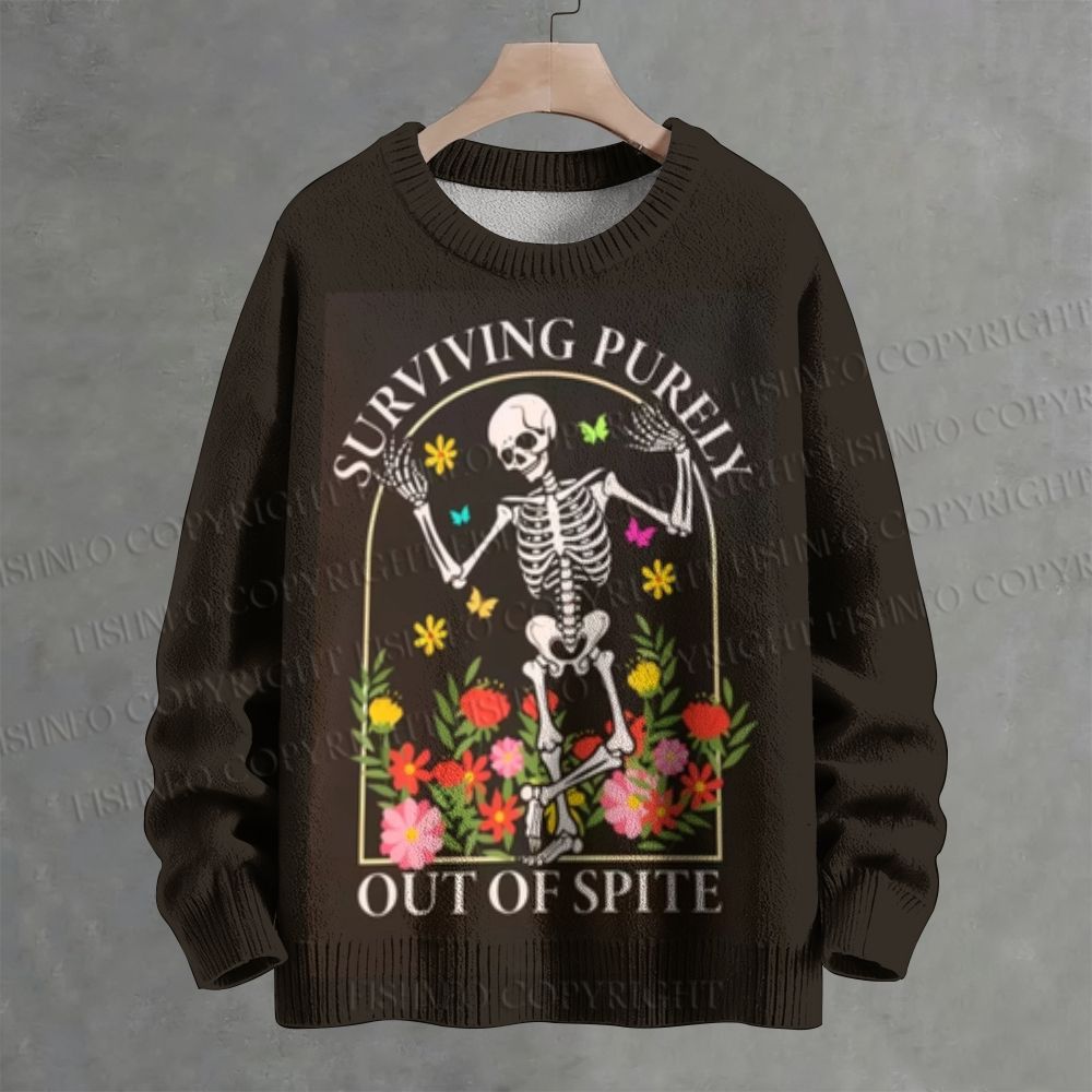 Surviving Purely Out Of Spite Floral Skeleton Crew Neck Sweater