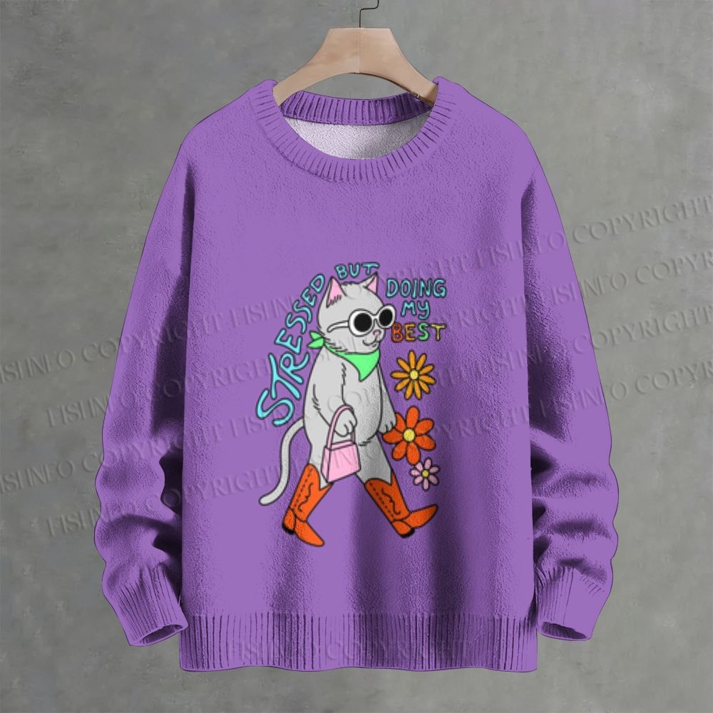 Stressed But Doing My Best Cool Cat Crew Neck Sweater