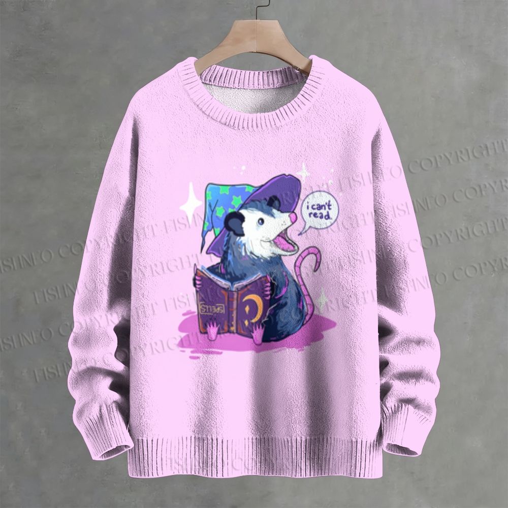 I Can't Read Wizard Opossum Crew Neck Sweater