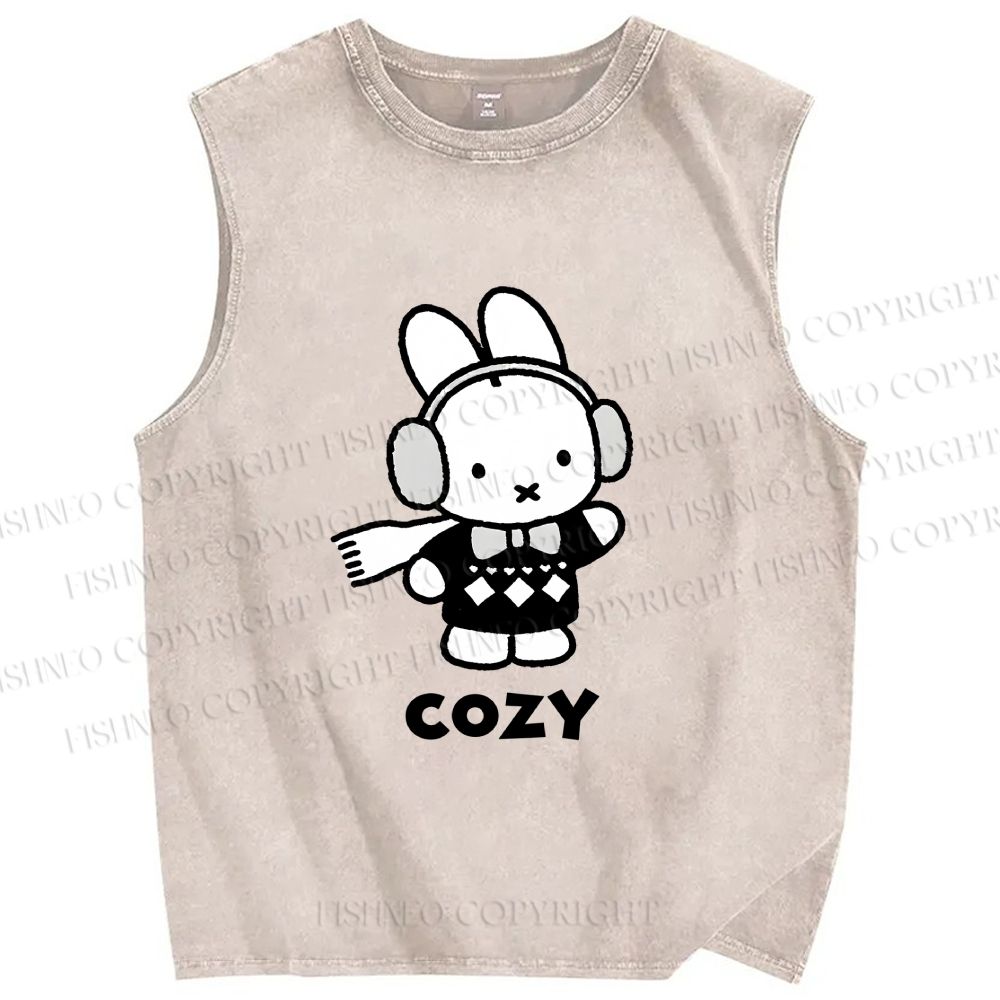 Unisex Miffy in Cozy Winter Printed Washed Tank Top