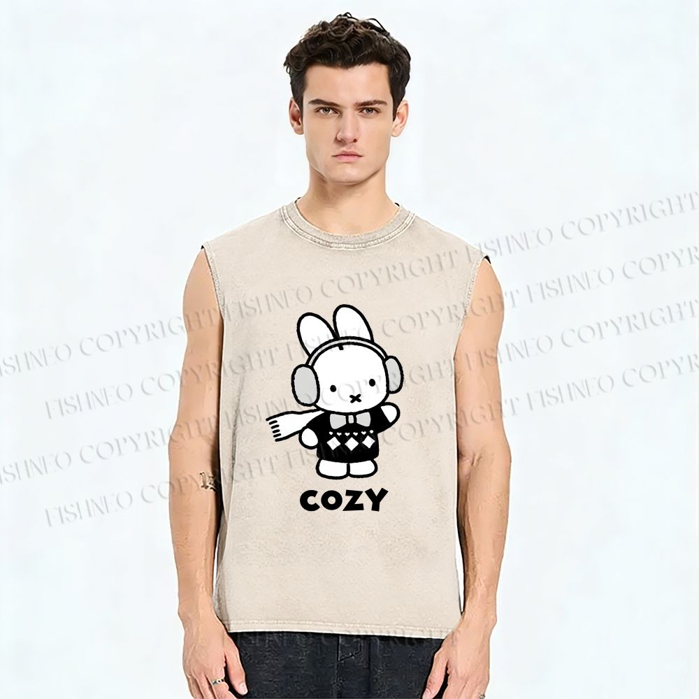 Unisex Miffy in Cozy Winter Printed Washed Tank Top