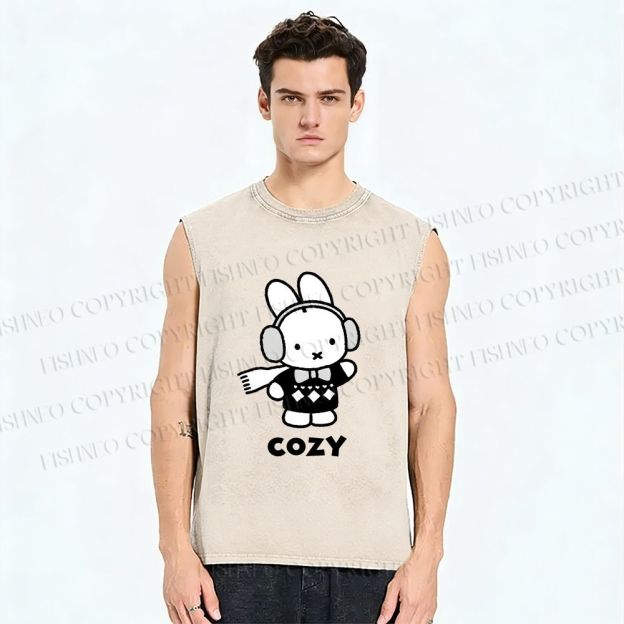 Unisex Miffy in Cozy Winter Printed Washed Tank Top