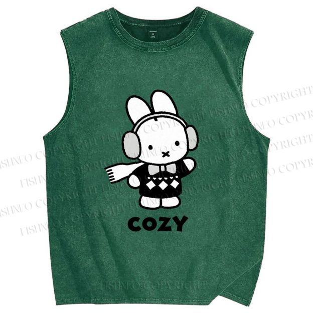 Unisex Miffy in Cozy Winter Printed Washed Tank Top