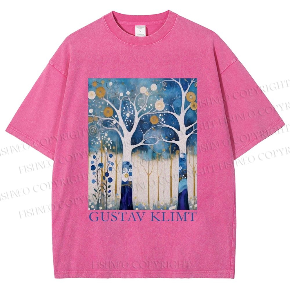 Unisex Klimt Blue Wood Printed Washed Tee