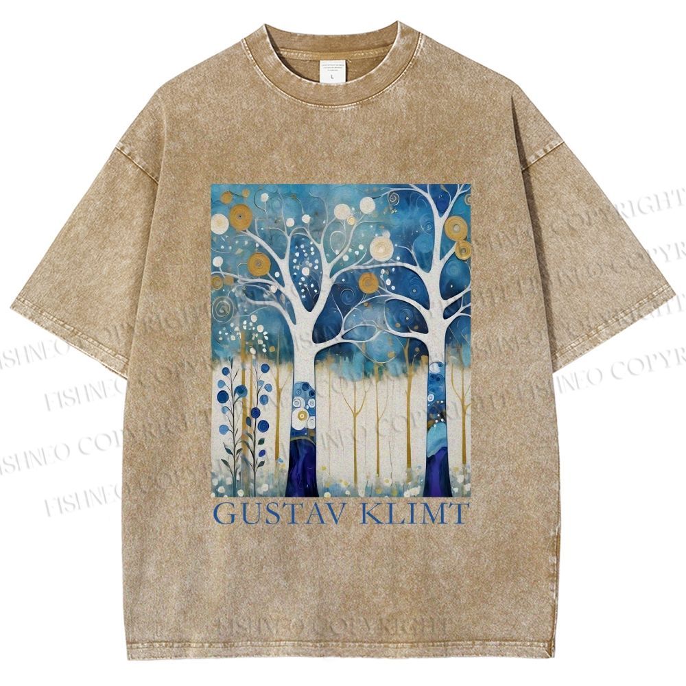 Unisex Klimt Blue Wood Printed Washed Tee
