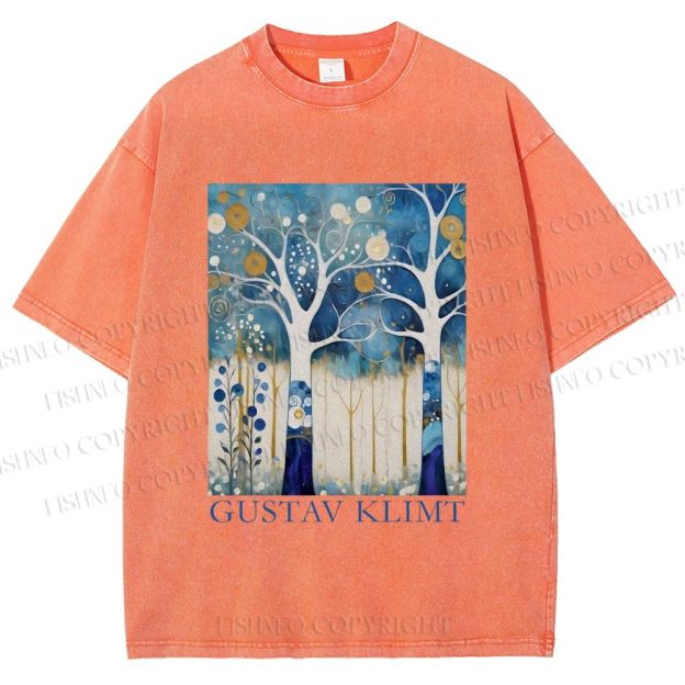 Unisex Klimt Blue Wood Printed Washed Tee