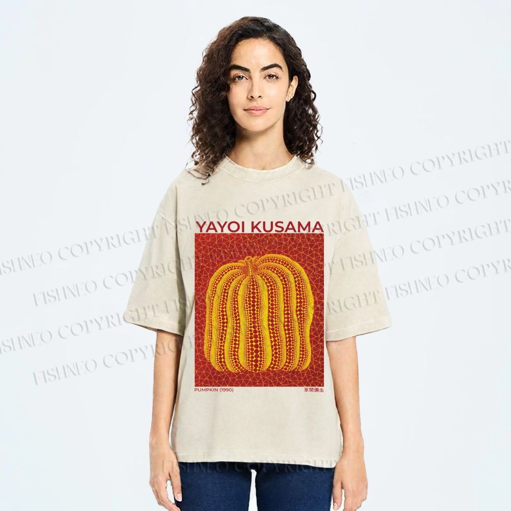 Unisex Yayoi Kusama Pumpkin Printed Washed Tee