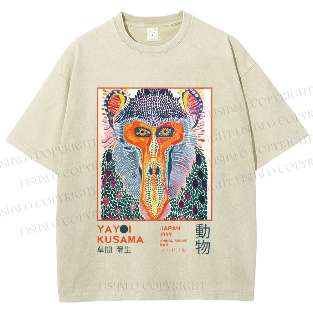 Unisex Yayoi Kusama Multicolor Monkey Printed Washed Tee
