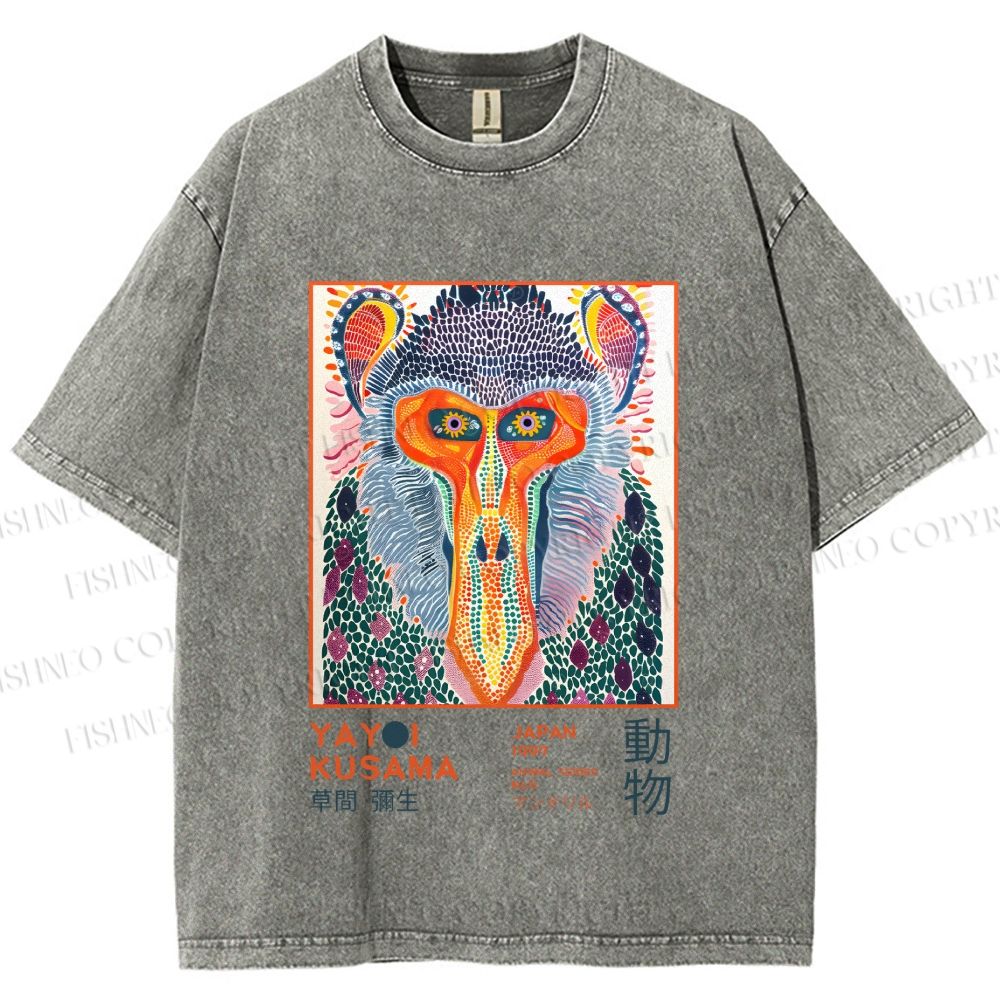 Unisex Yayoi Kusama Multicolor Monkey Printed Washed Tee