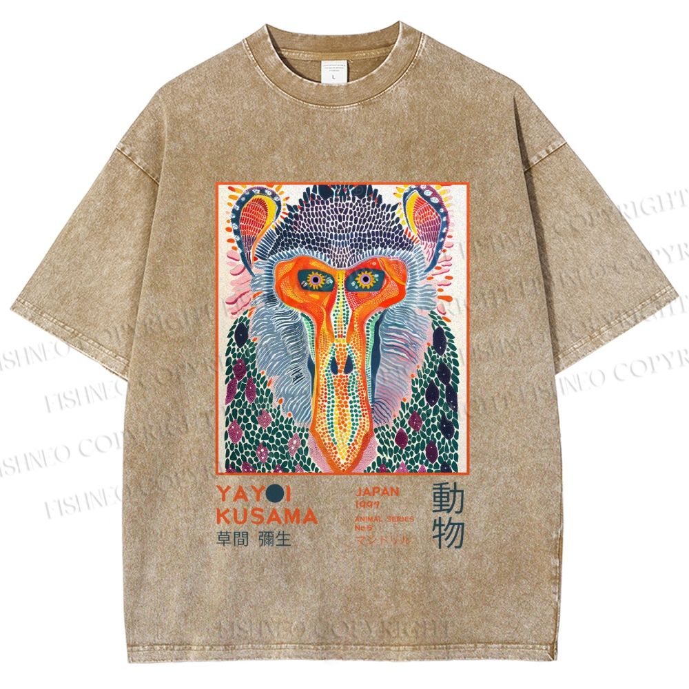 Unisex Yayoi Kusama Multicolor Monkey Printed Washed Tee
