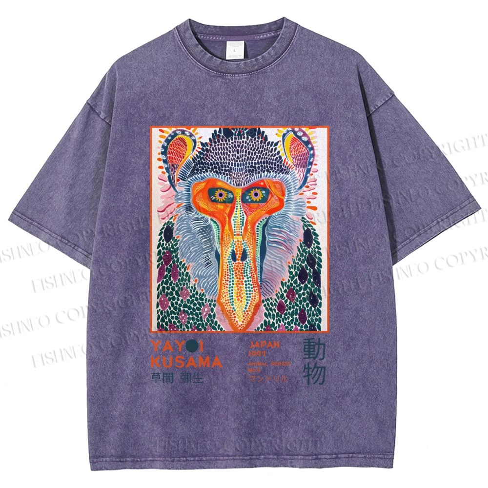 Unisex Yayoi Kusama Multicolor Monkey Printed Washed Tee
