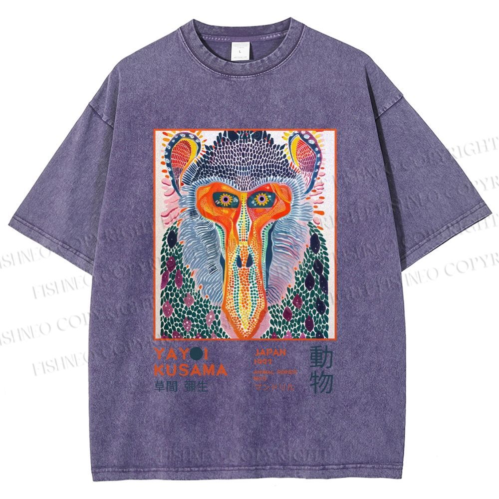 Unisex Yayoi Kusama Multicolor Monkey Printed Washed Tee