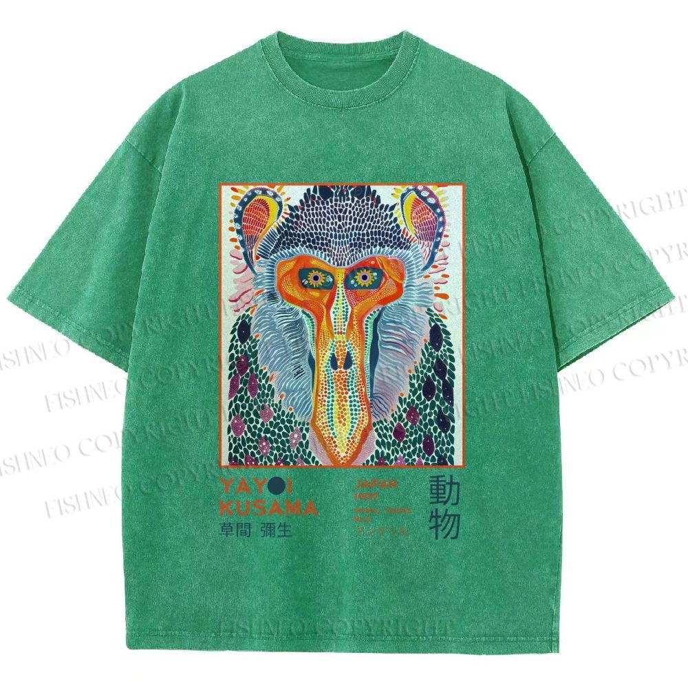Unisex Yayoi Kusama Multicolor Monkey Printed Washed Tee