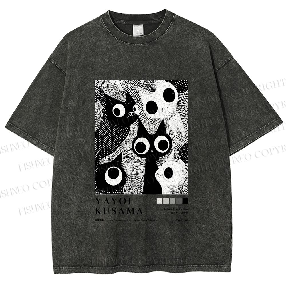 Unisex Yayoi Kusama Cat Printed Washed Tee