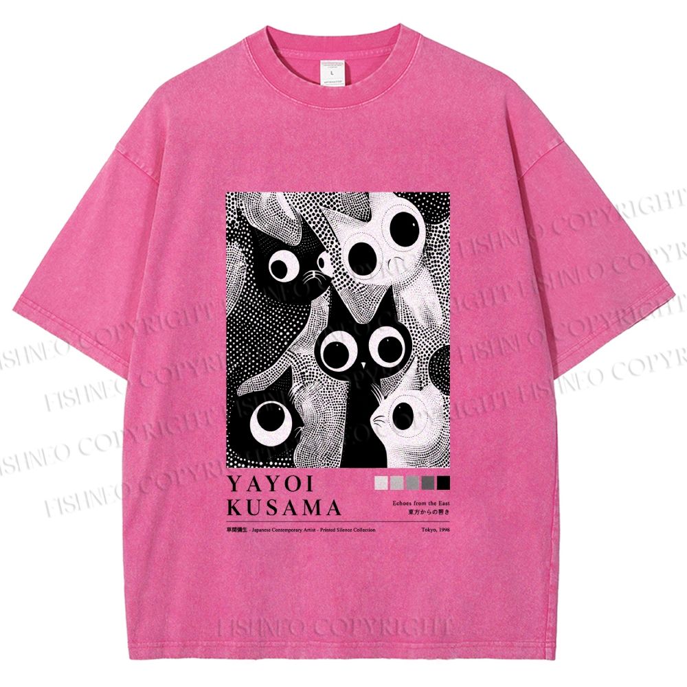 Unisex Yayoi Kusama Cat Printed Washed Tee