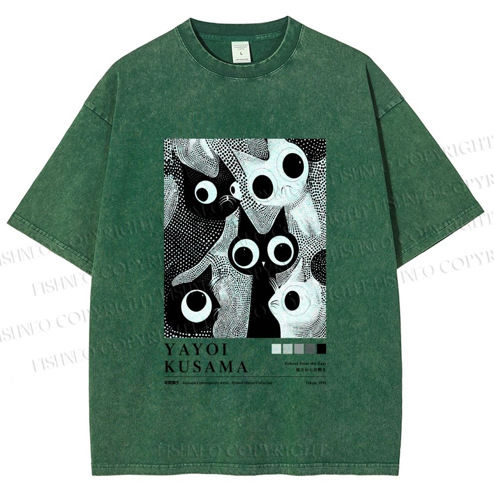 Unisex Yayoi Kusama Cat Printed Washed Tee