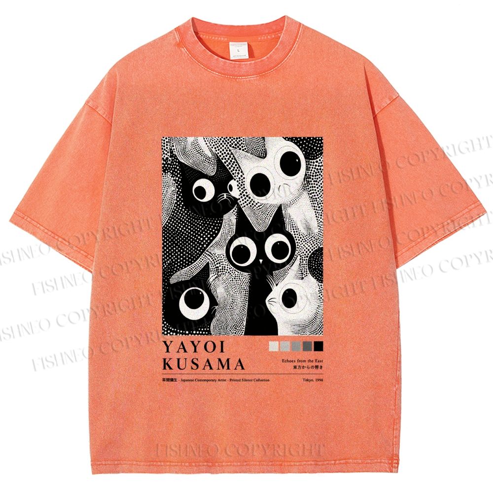 Unisex Yayoi Kusama Cat Printed Washed Tee