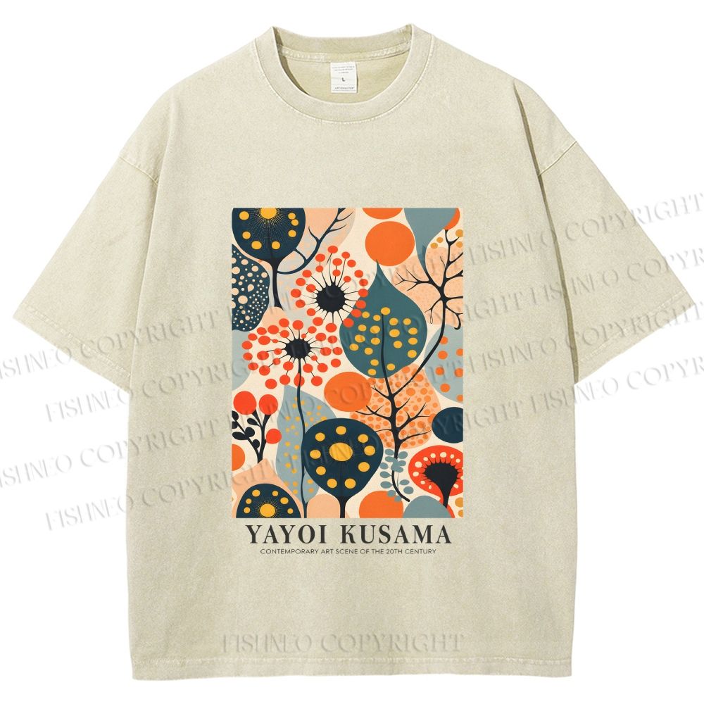 Unisex Yayoi Kusama Plants Printed Washed Tee