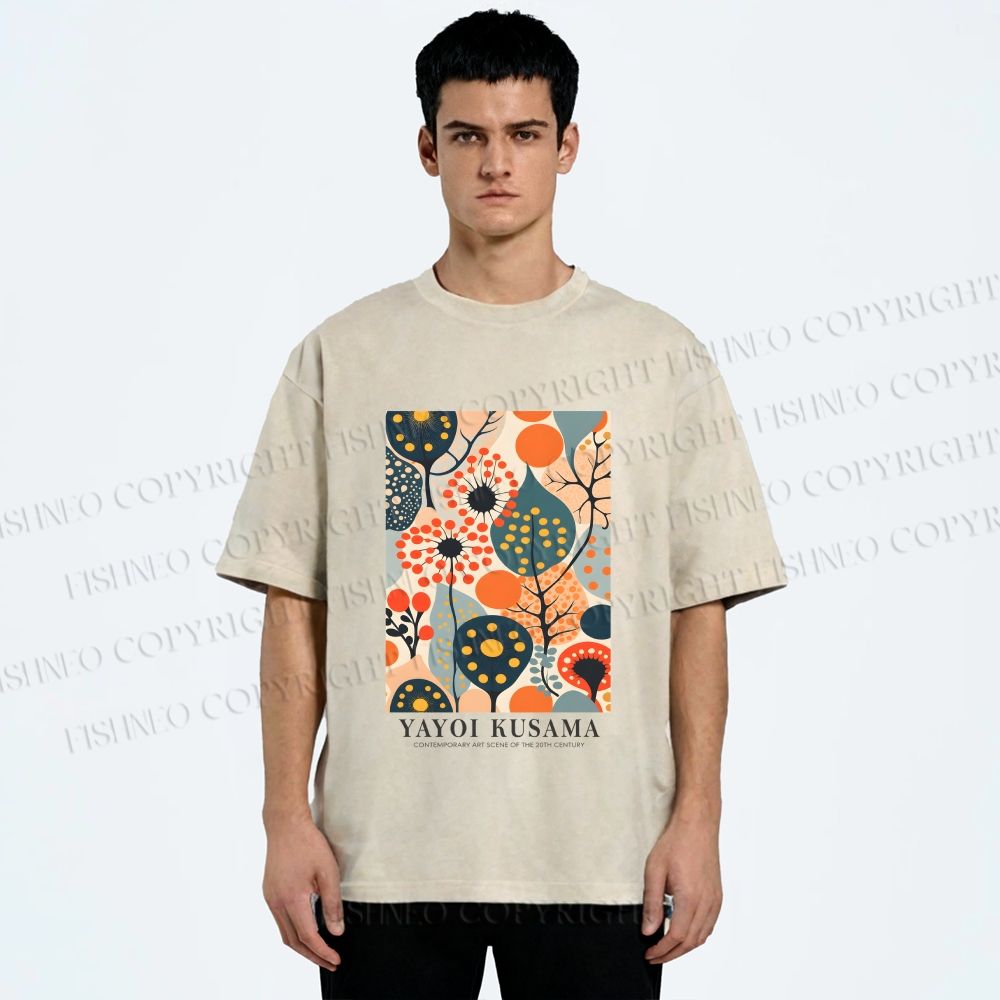 Unisex Yayoi Kusama Plants Printed Washed Tee