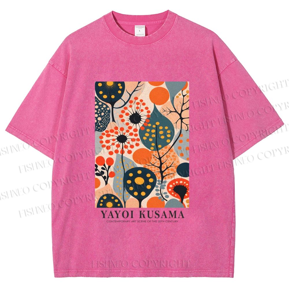 Unisex Yayoi Kusama Plants Printed Washed Tee