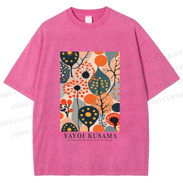 Unisex Yayoi Kusama Plants Printed Washed Tee