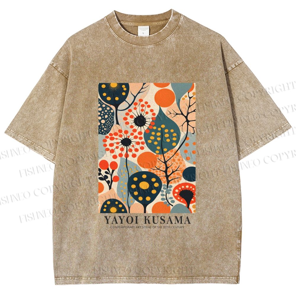 Unisex Yayoi Kusama Plants Printed Washed Tee