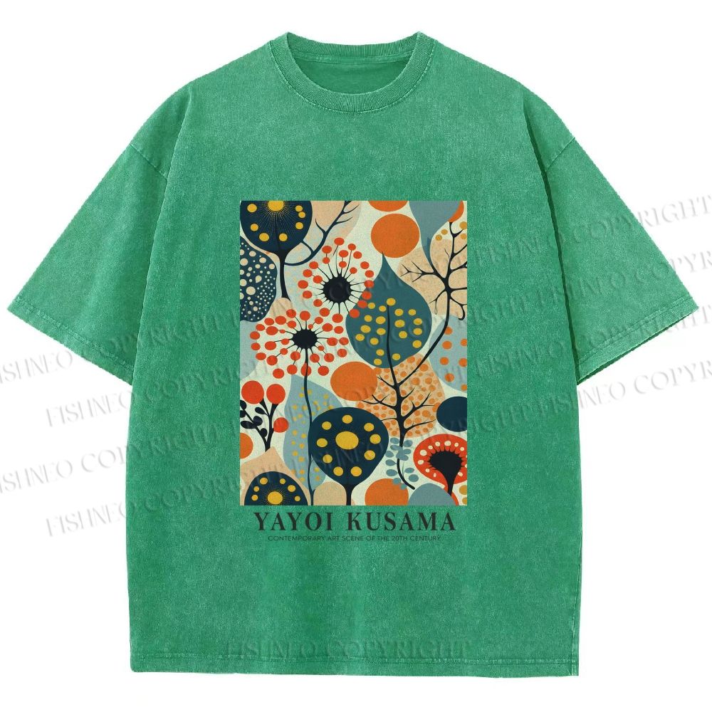 Unisex Yayoi Kusama Plants Printed Washed Tee