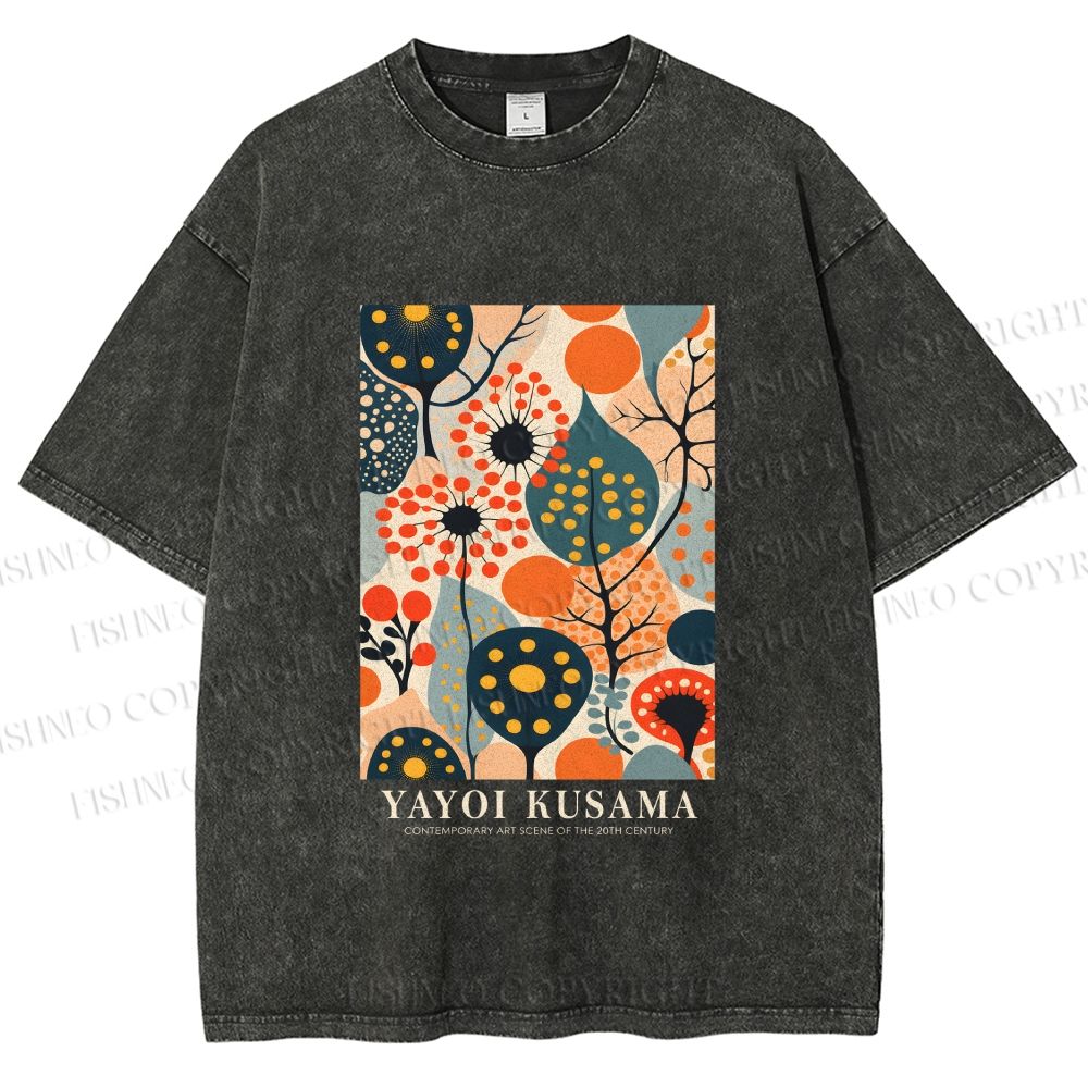 Unisex Yayoi Kusama Plants Printed Washed Tee