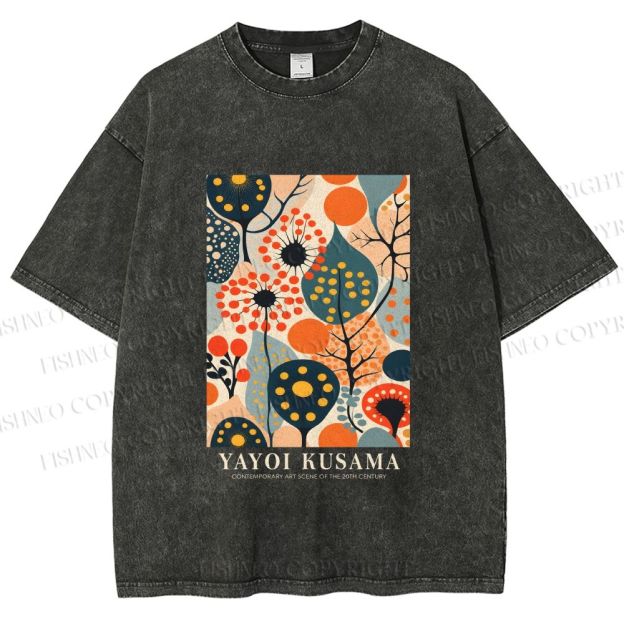Unisex Yayoi Kusama Plants Printed Washed Tee