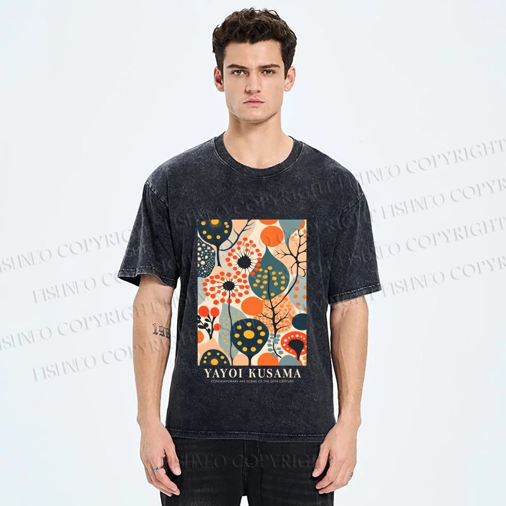 Unisex Yayoi Kusama Plants Printed Washed Tee