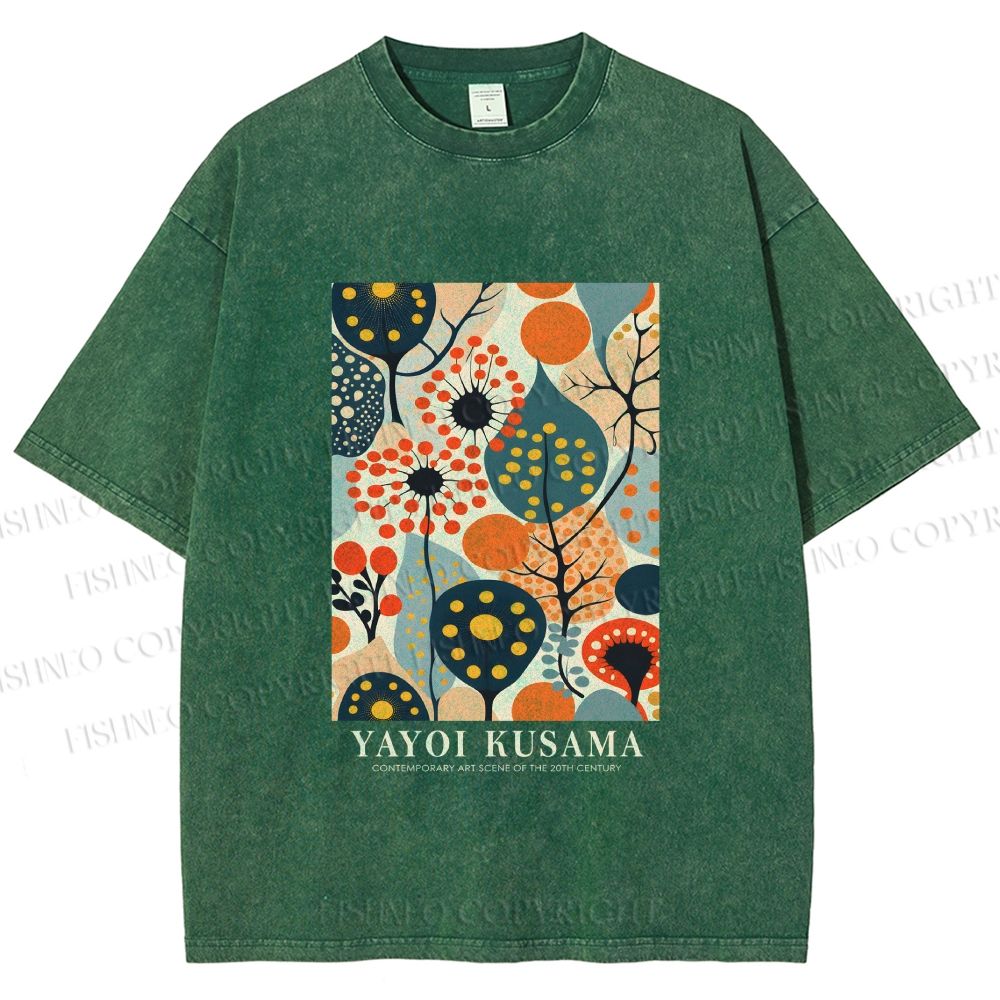 Unisex Yayoi Kusama Plants Printed Washed Tee