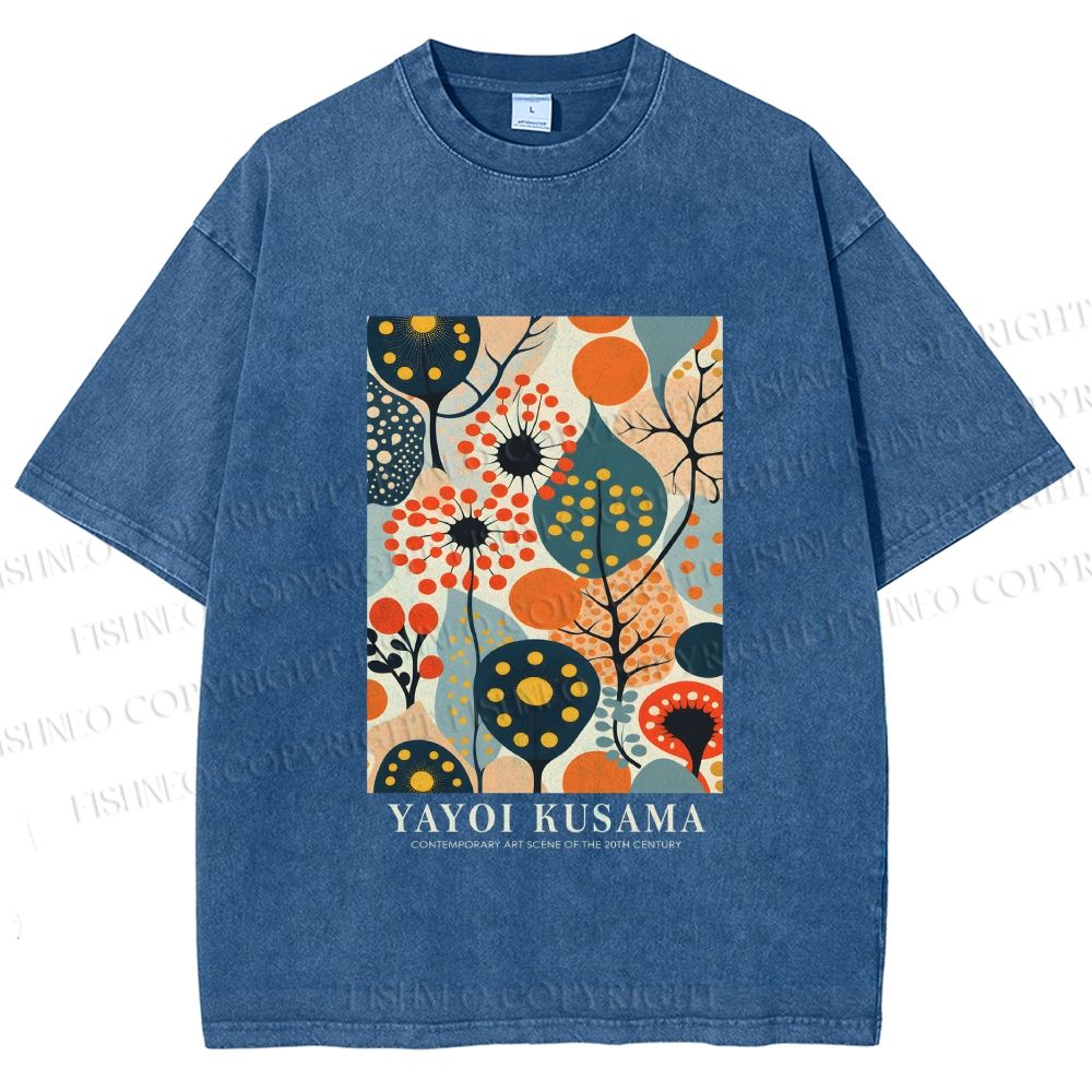 Unisex Yayoi Kusama Plants Printed Washed Tee
