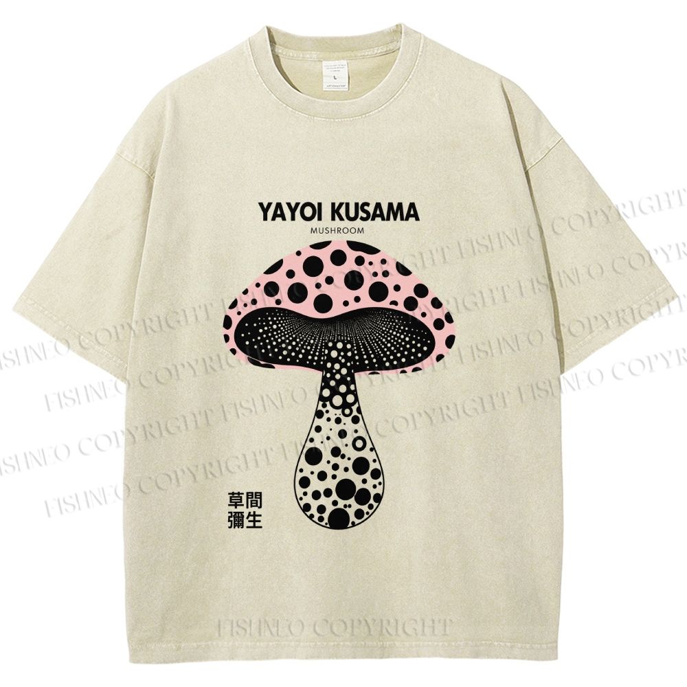 Unisex Yayoi Kusama Mushroom Printed Washed Tee