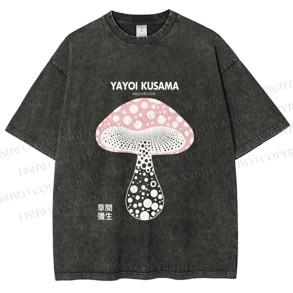 Unisex Yayoi Kusama Mushroom Printed Washed Tee