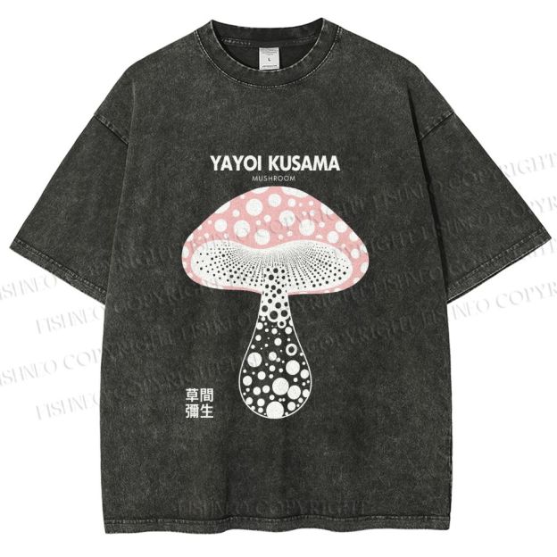 Unisex Yayoi Kusama Mushroom Printed Washed Tee