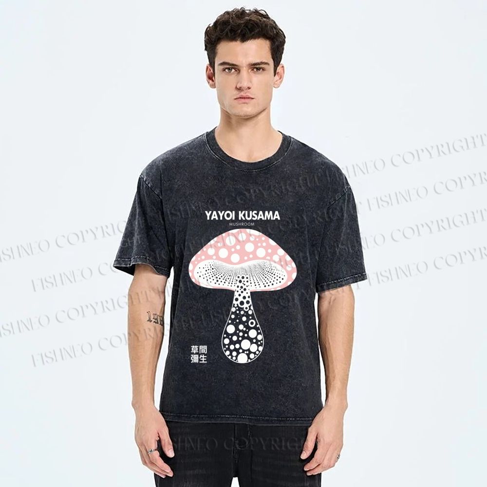 Unisex Yayoi Kusama Mushroom Printed Washed Tee