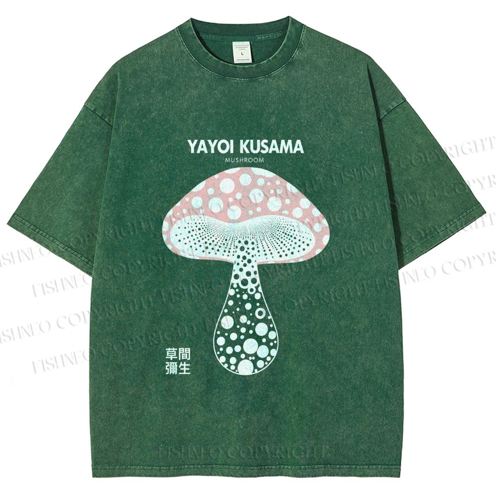 Unisex Yayoi Kusama Mushroom Printed Washed Tee