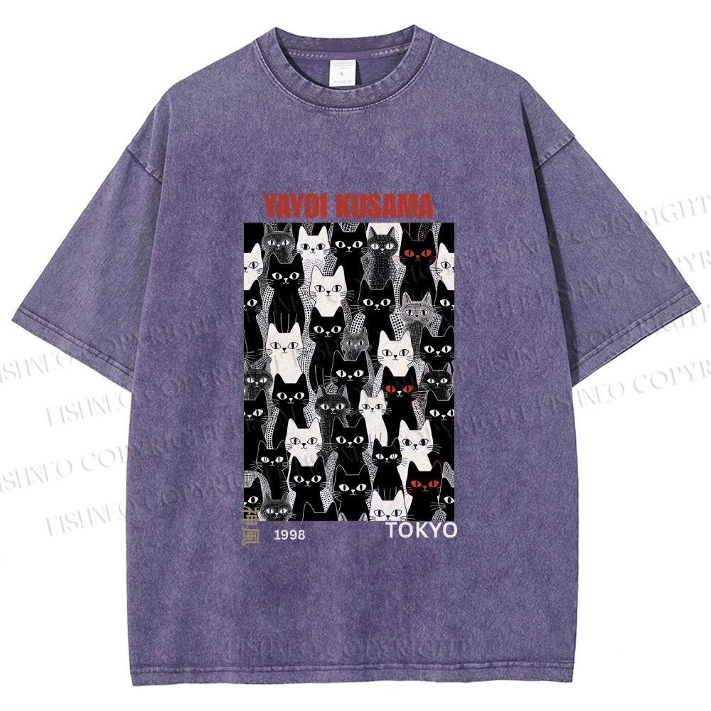 Unisex Yayoi Kusama Cat Printed Washed Tee