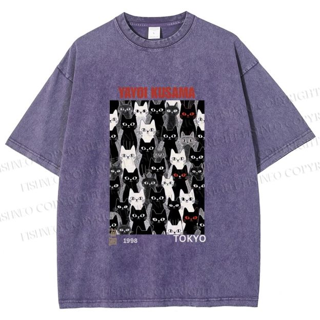Unisex Yayoi Kusama Cat Printed Washed Tee