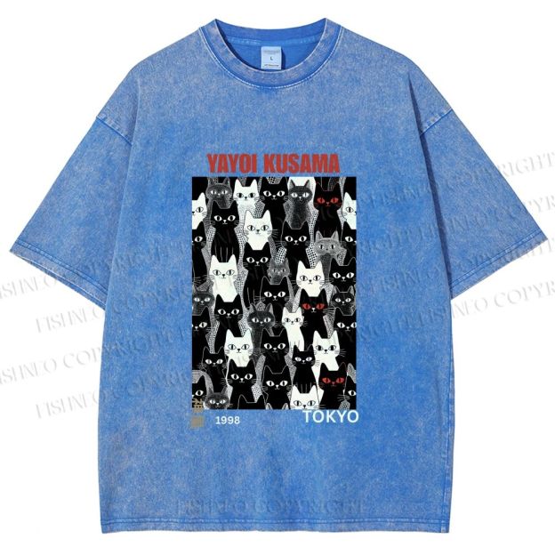 Unisex Yayoi Kusama Cat Printed Washed Tee
