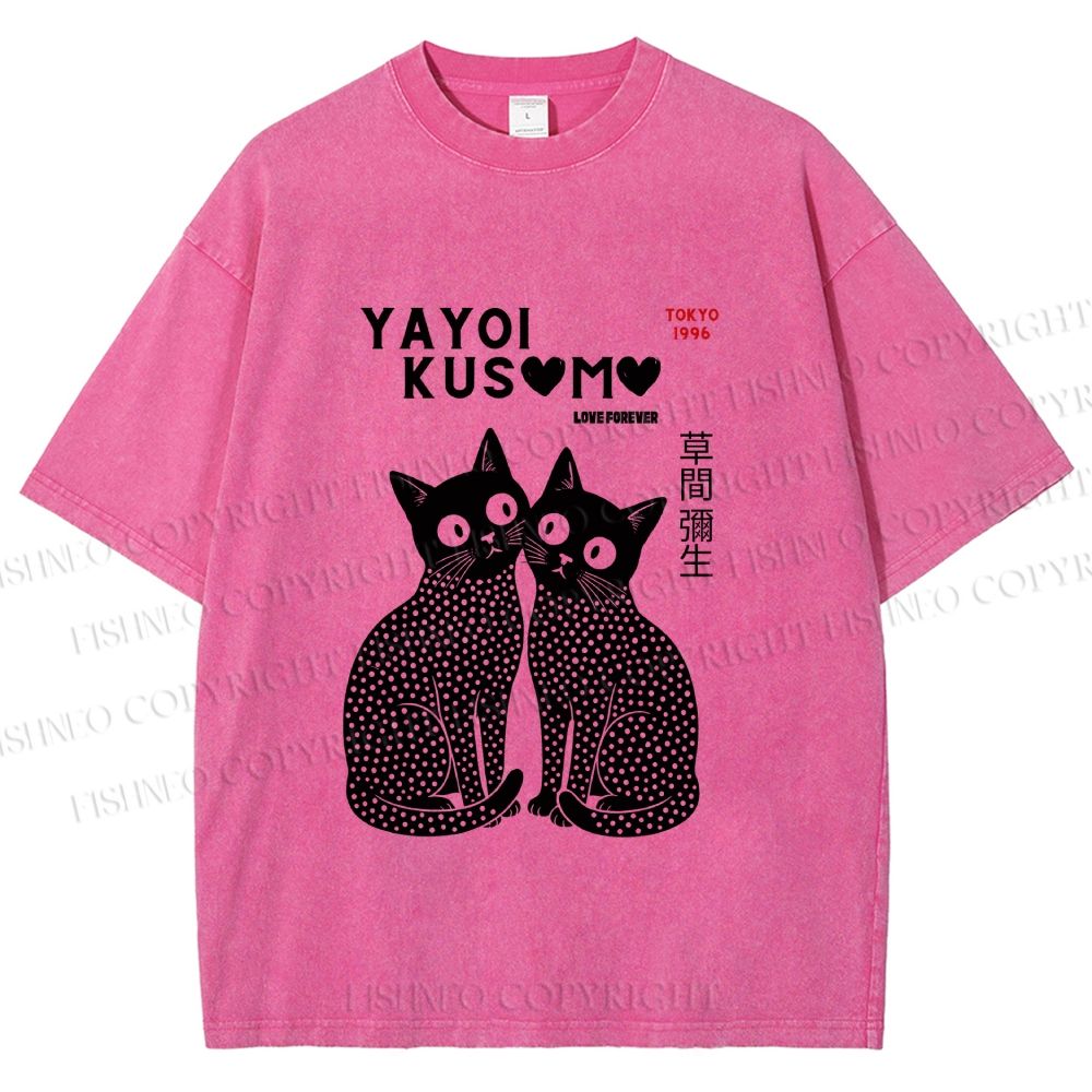 Unisex Yayoi Kusama Cat Printed Washed Tee