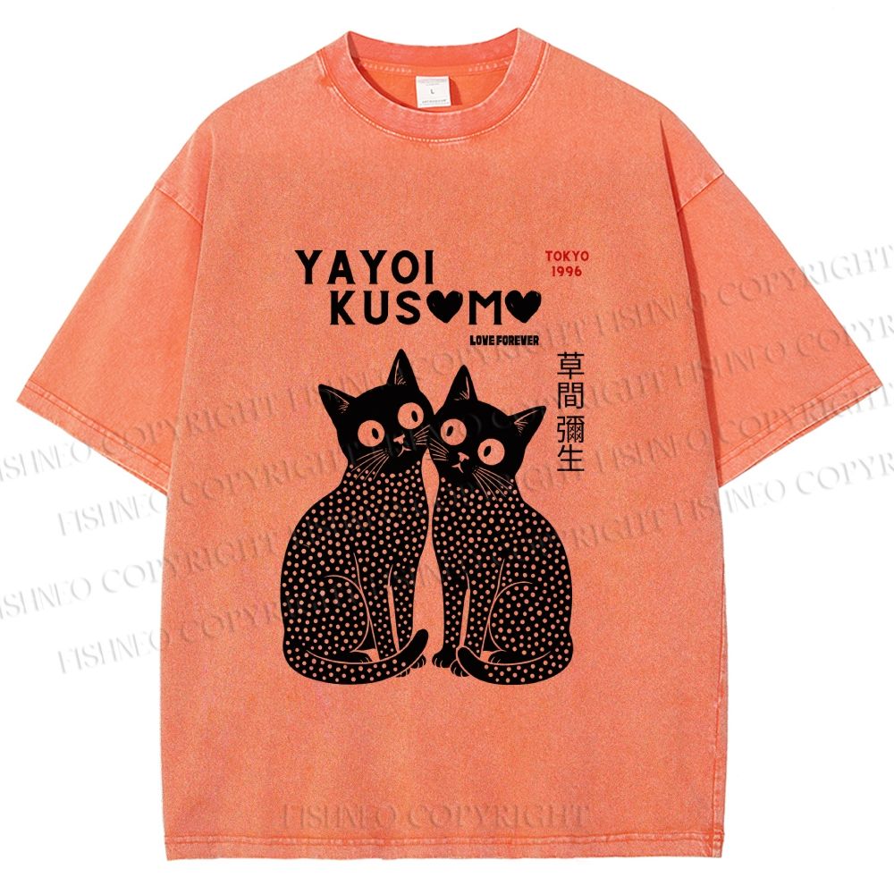 Unisex Yayoi Kusama Cat Printed Washed Tee