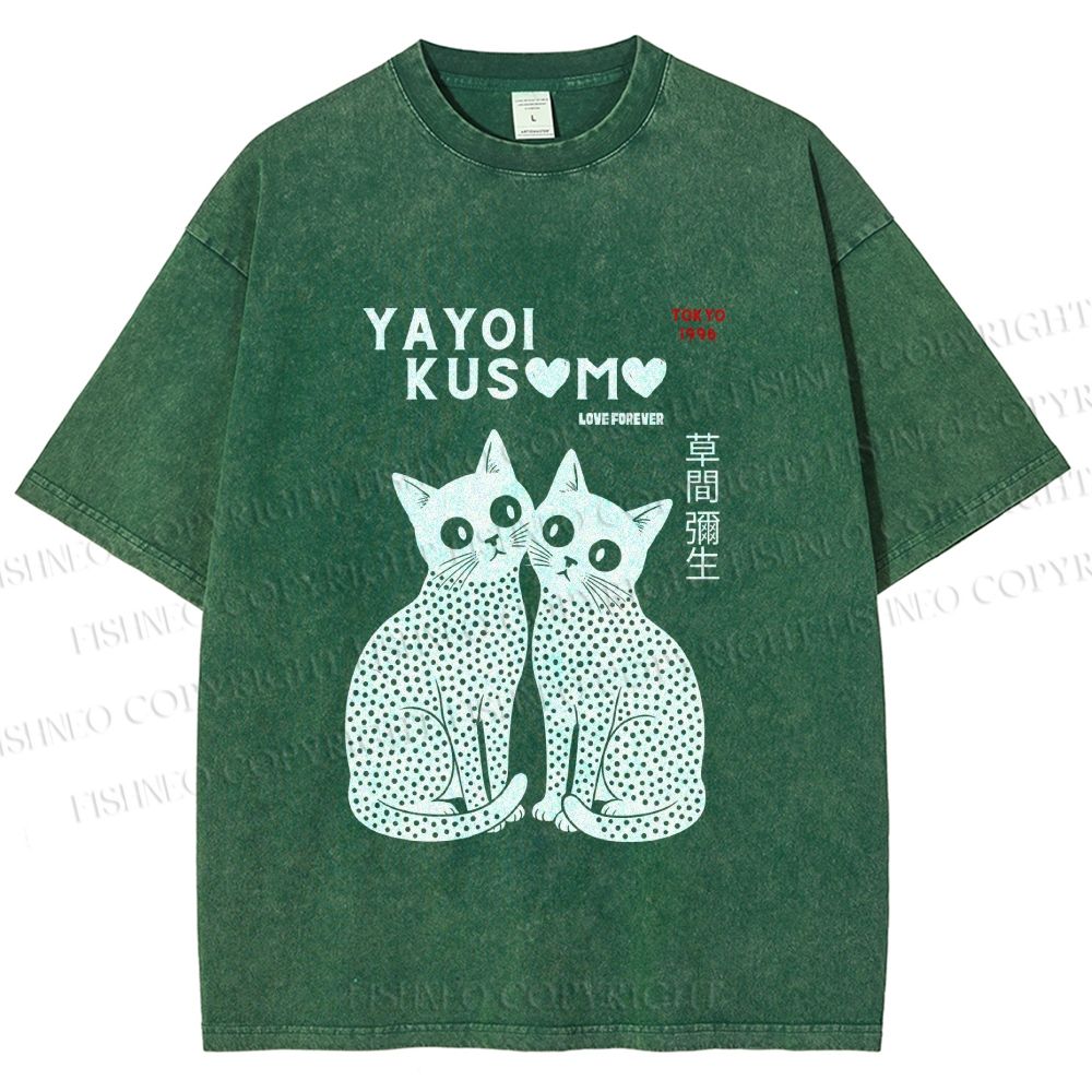 Unisex Yayoi Kusama Cat Printed Washed Tee