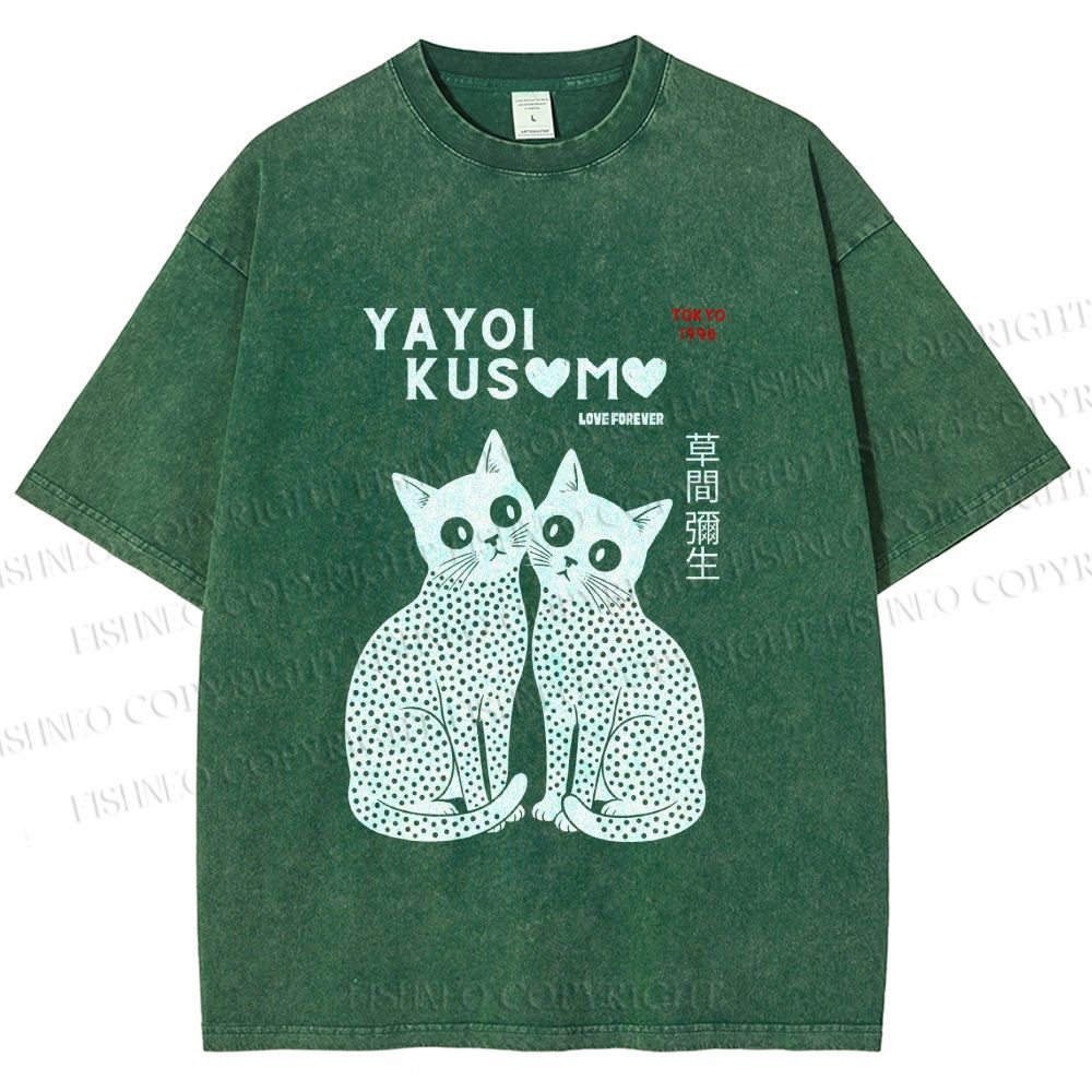 Unisex Yayoi Kusama Cat Printed Washed Tee