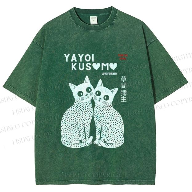 Unisex Yayoi Kusama Cat Printed Washed Tee