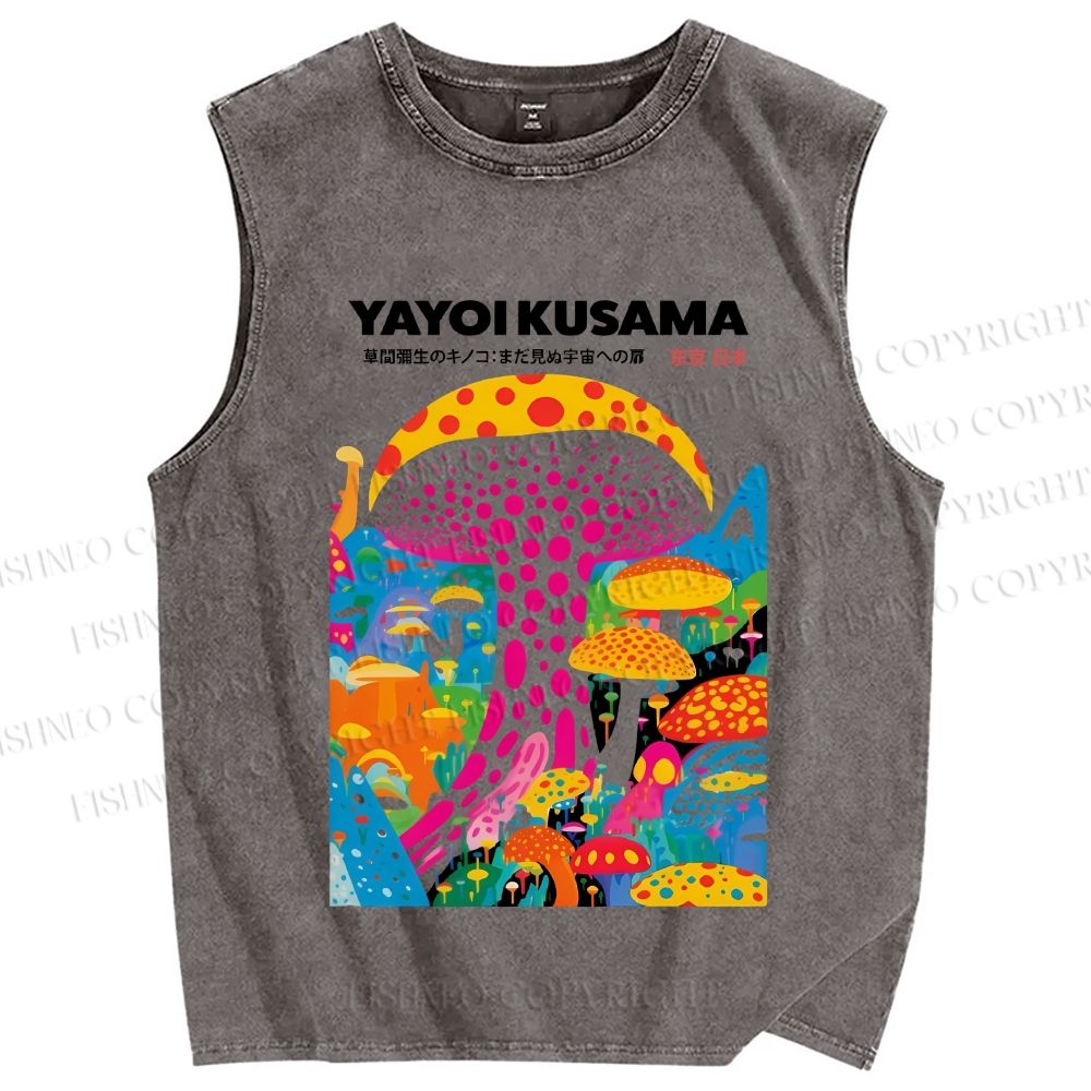 Unisex Japanese Yayoi Kusama Style Mushroom Printed Washed Tank Top