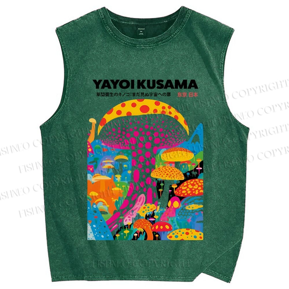 Unisex Japanese Yayoi Kusama Style Mushroom Printed Washed Tank Top